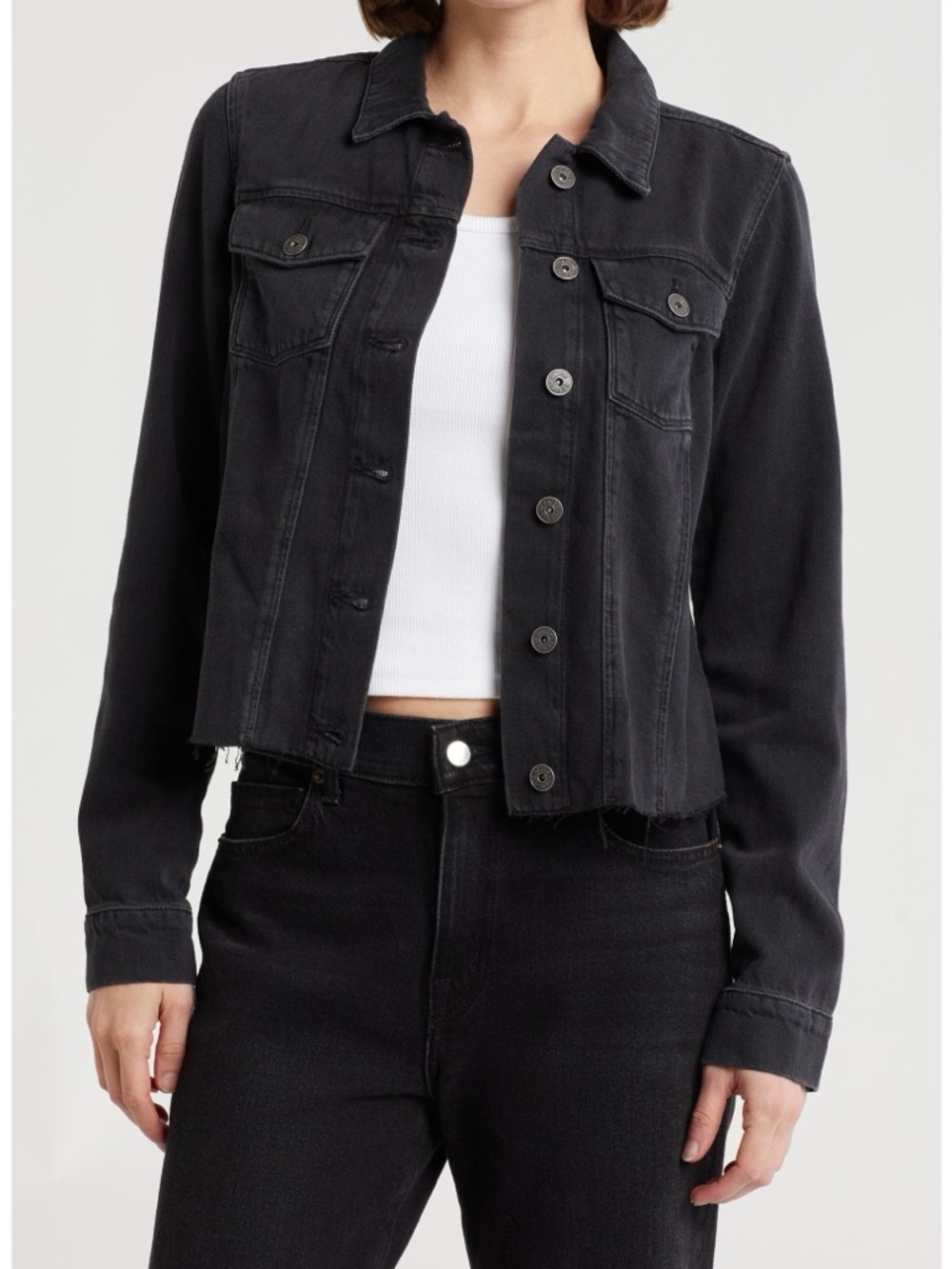PAIGE Black Cropped Denim Jean Jacket